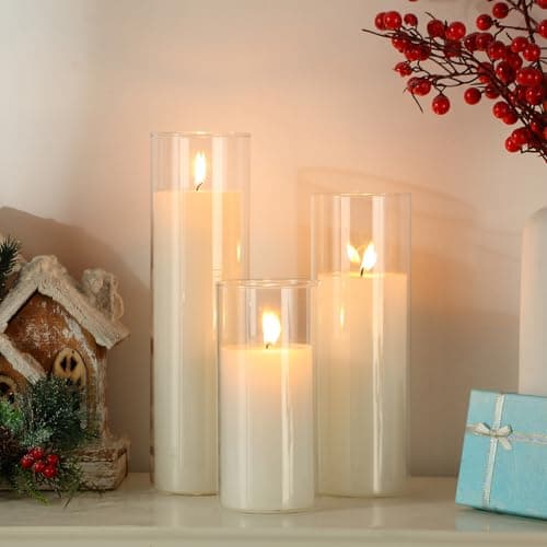 Shihanee Set of 6 Clear Cylinder Pillar Candles for Wedding Centerpieces