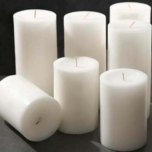 Unscented Pillar Candles, 3x6 inch, 74 Hours Burning, Set of 6, Dripless and Smokeless, for Dinner Table, Wedding, Spa, Aromatherapy, Party