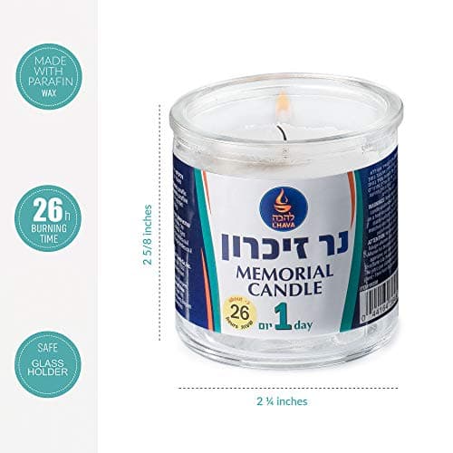 Tribello 1 Day Yahrzeit Memorial Candles - 12 Pack Glass Jar