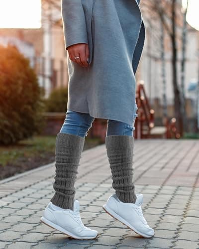 Women's Wool Leg Warmers: 2 Pairs in Black and Grey