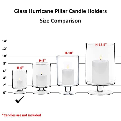CYS EXCEL Glass Hurricane Pillar Candle Holders (2 PCS) | Short Stem Vases