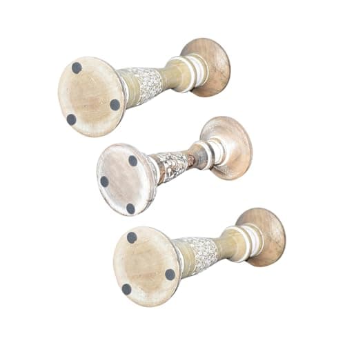 Handmade Mango Wood White Wash Set of 3 Pillar Candle Holders