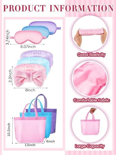 24 Pcs Sleepover Party Supplies for Girls: Spa Party Robes, Tote Bags, Headbands, and Masks