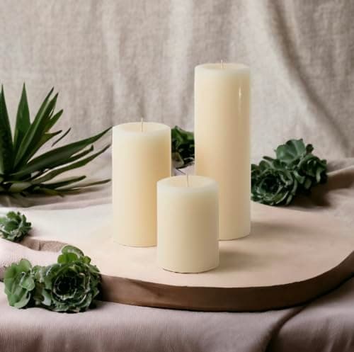 Mister Candle Dripless Assorted Pillar Candles for Wedding & Home Decor (Ivory)