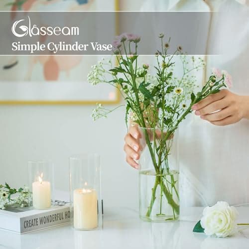 Glasseam Clear Glass Cylinder Vases for Home Decor, 6"+7.8"+10" Centerpieces