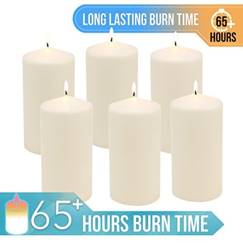 Stonebriar 6 Pack Ivory Unscented Tall Pillar Candles - 3x6 Inch, 65 Hour Burn