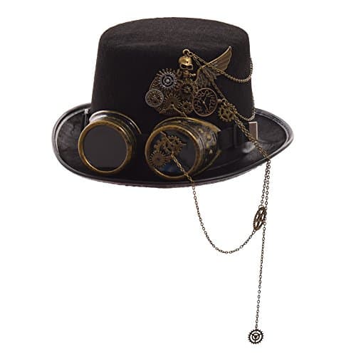 GRACEART Steampunk Top Hat for Women & Men with Removable Goggles