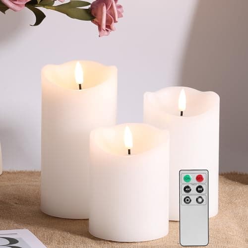 Realistic Battery-Powered White Flameless Candles with Remote, Φ 3" H 4" 5" 6"