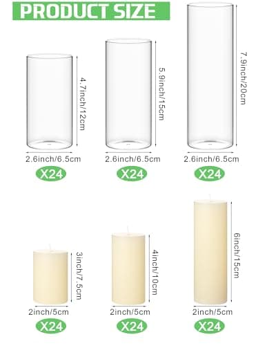 Shihanee Ivory White Clear Cylinder Holders for Slim Pillar Candles (144 Pcs)