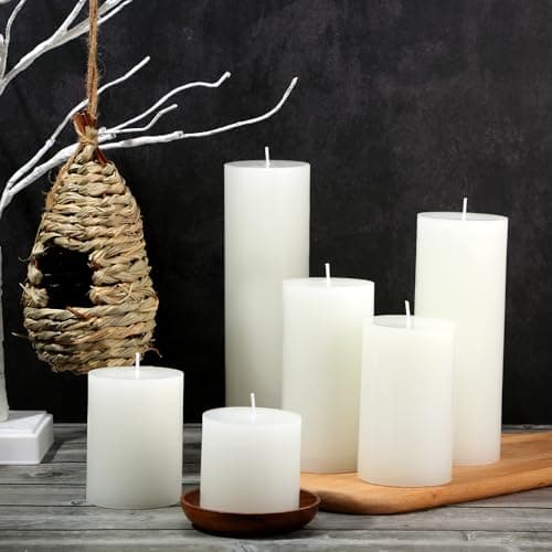 24 White Christmas Pillar Candles - Unscented, Dripless, and Long Burning