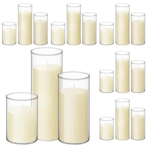 Shihanee 36 Piece Tall Cylinder Candle Sets with Glass Vases, Smoke Gray & White