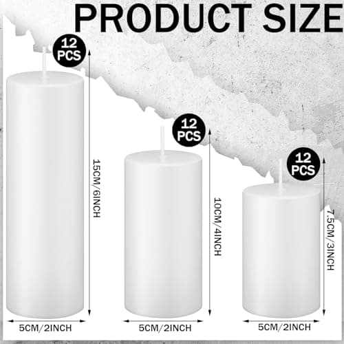MTLEE 36 Pcs Unscented Pillar Candle Set - 38 Hour Burn Time, Dripless and Clean Burning for Weddings, Spas, and Emergencies (White, 3 Sizes)