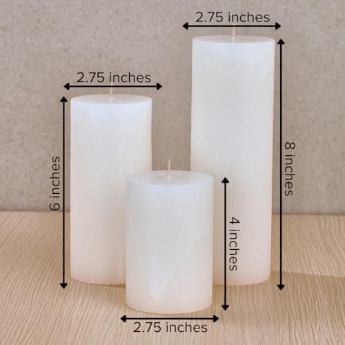 Simply Soson Unscented White Pillar Candles, Set of 3, Rustic Texture, Dripless, Ideal for Weddings, Parties, Home Decor