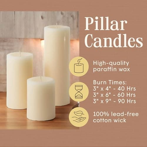 Mister Candle Ivory Dripless 3 Inch Pillar Candles Set of 3