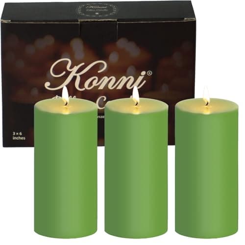 KONNI Ivory Pillar Candles Set of 3, 30-Hour Long-Burning Smokeless&Dripless