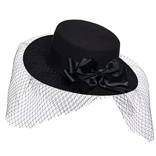 COSDREAMER Women's Vintage Black Fedora Hats with Bows