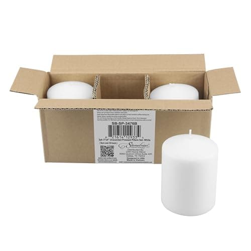 3-Pack Tall White Wax Pillar Candles for 35 Hours - 3 x 4 Inch