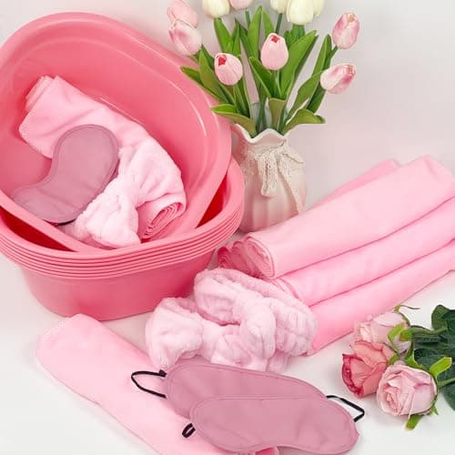 Light Pink 8-Tub Foot Spa Kit for Kids with Towels & Hairbands