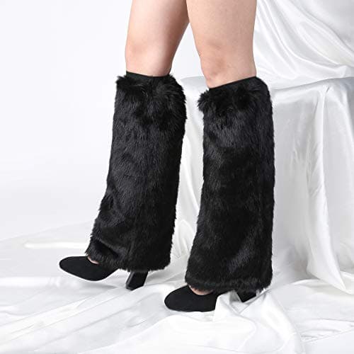 JANFINE Women's Furry Faux Rabbit Leg Warmers Winter Cuffs