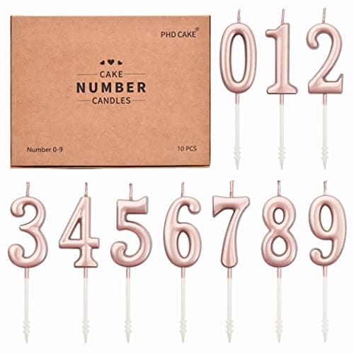 PHD Champagne Gold Number Birthday Candles 0-9 Glitter Cake Topper