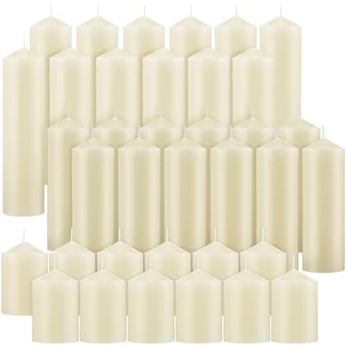Bulk Set of 36 Long Burning Pillar Candles for Wedding, Party, and Home Use