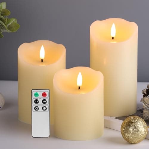 Realistic Battery-Powered White Flameless Candles with Remote, Φ 3" H 4" 5" 6"