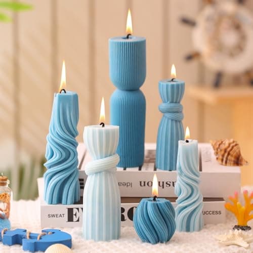 Modern Aesthetic Ribbed Soy Wax Pillar Candles Set (Green, 2.36-6.89 Inch)