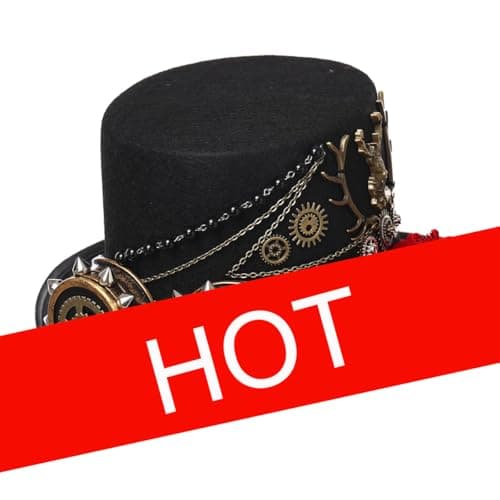 COSDREAMER Unisex Steampunk Gothic Punk Magician Hat with Feather