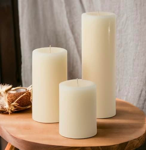 Mister Candle Dripless Assorted Pillar Candles for Wedding & Home Decor (Ivory)
