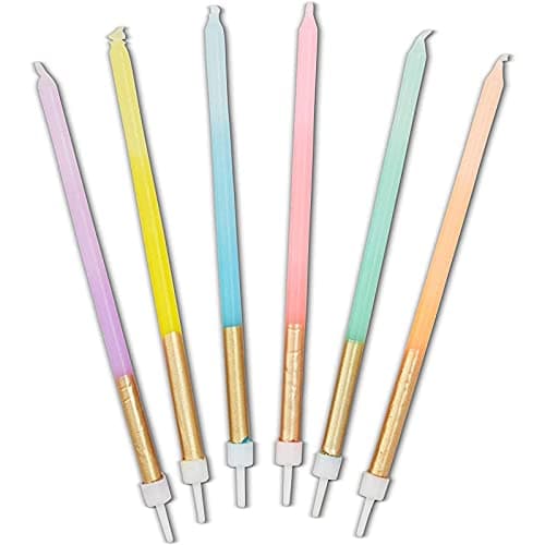 Pastel Ombre Long Thin Birthday Cake Candles (5 in., 24 Pack)