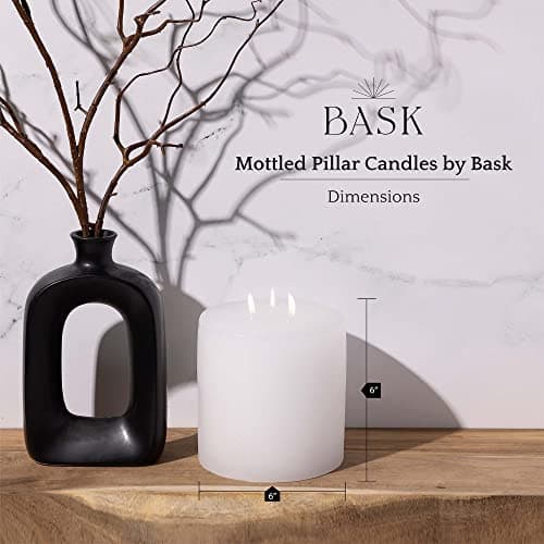 Bask Large Unscented 6-Inch 3-Wick Pillar Candles for Home and Events - White