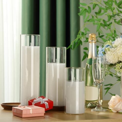 Shihanee Set of 6 Clear Cylinder Pillar Candles for Wedding Centerpieces