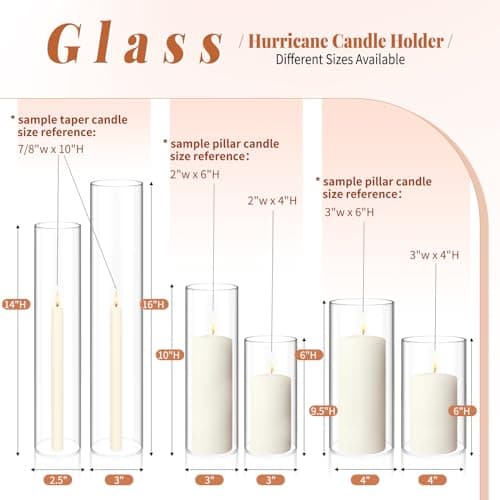 Showgeous 6 PCS Clear Glass Hurricane Candle Holders, D:2.5" H:14"