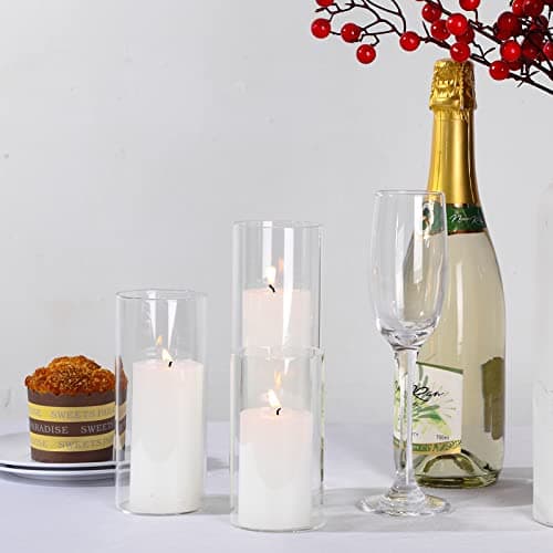 Shihanee 6 Sets Pillar Candles and Glass Cylinder Vases for Wedding Centerpieces (White,2.6'' x 4.7'', 5.9'', 7.9'')