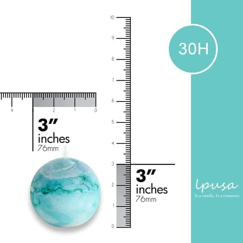 Turquoise Rustic Ball Pillar Candles for Weddings and Home Decor - Set of 3