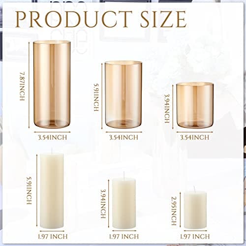 Nuenen Set of 6 Slim Pillar Candles and Cylinder Vases for Wedding Centerpiece Decoration