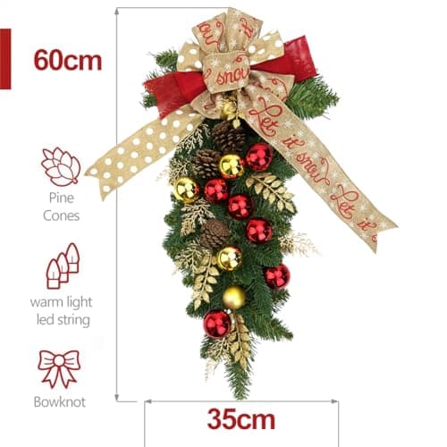 Red & Gold LED Christmas Wreath & Garland Teardrop Swag Outdoor Decor