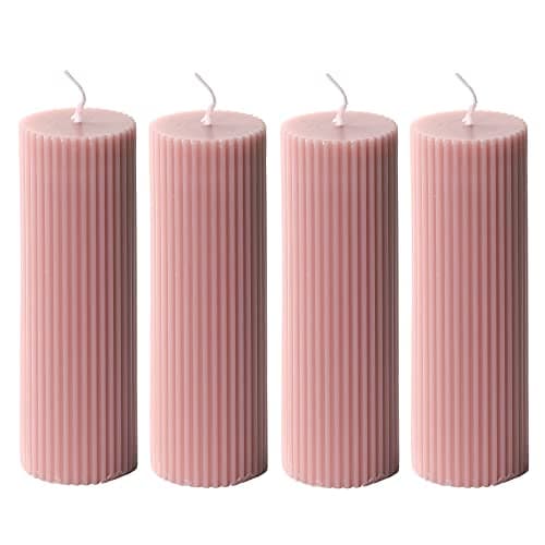 Natural White Unscented Ribbed Pillar Candles 2x6", Soy Wax 4 Pack