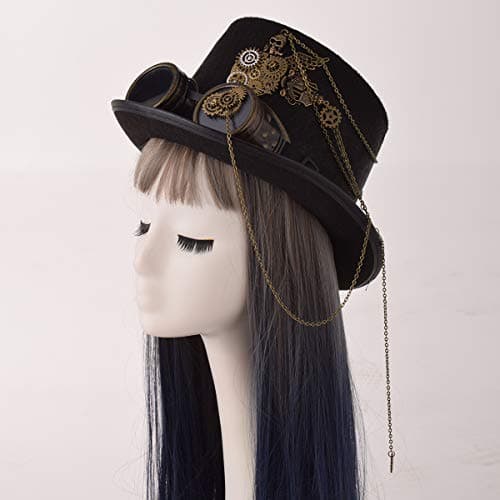 GRACEART Steampunk Top Hat for Women & Men with Removable Goggles