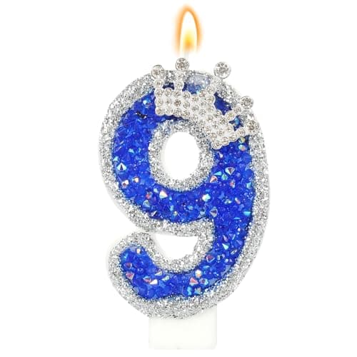 Blue Birthday Candle Crown Sequins Cake Decor for Anniversaries