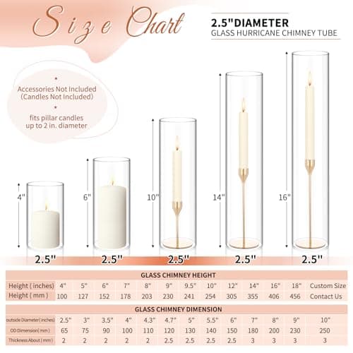 Showgeous 6 PCS Clear Glass Hurricane Candle Holders, D:2.5" H:14"