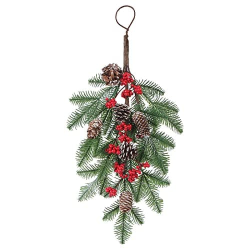 MOTUZP Green Pine Needles Teardrop Swag with Pine Cones for Christmas Mailbox (A)