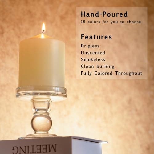 MOZEAL 3" Unscented Ivory Pillar Candles, Set of 3, Smokeless, 60hr Burn Time