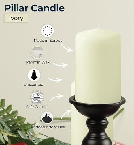 Hyoola Ivory Unscented Pillar Candles - 12 Pack EuropeanMade