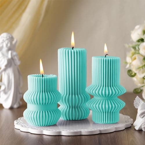 MTLEE Ribbed Pillar Candles for Modern Home Decor