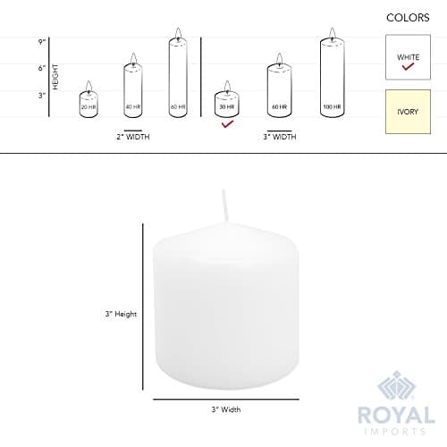 Set of 12 White Unscented Pillar Candles – 3x3 Inch, 30 Hours Burn Time for Weddings, Parties, and Home Decor