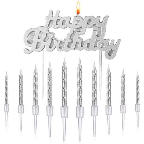 MTLEE Gold Happy Birthday Thin Spiral Candles Topper for Cake Decoration Party Supplies
