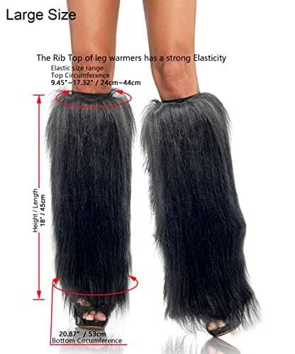 Dionysia Fuzzy Faux Fur Leg Warmers, Long Boots Cuff Cover, Elastic, 18"