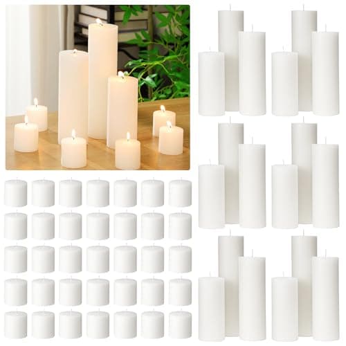 Shihanee 54 Pcs White Pillar Candle Bulk Set for Home Decor