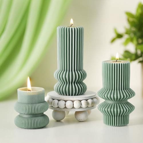 MTLEE Ribbed Pillar Candles for Modern Home Decor